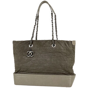 CHANEL Gabrielle de Chanel Tote Bag, Chain with Coco Mark, Leather, Gray, Wom...